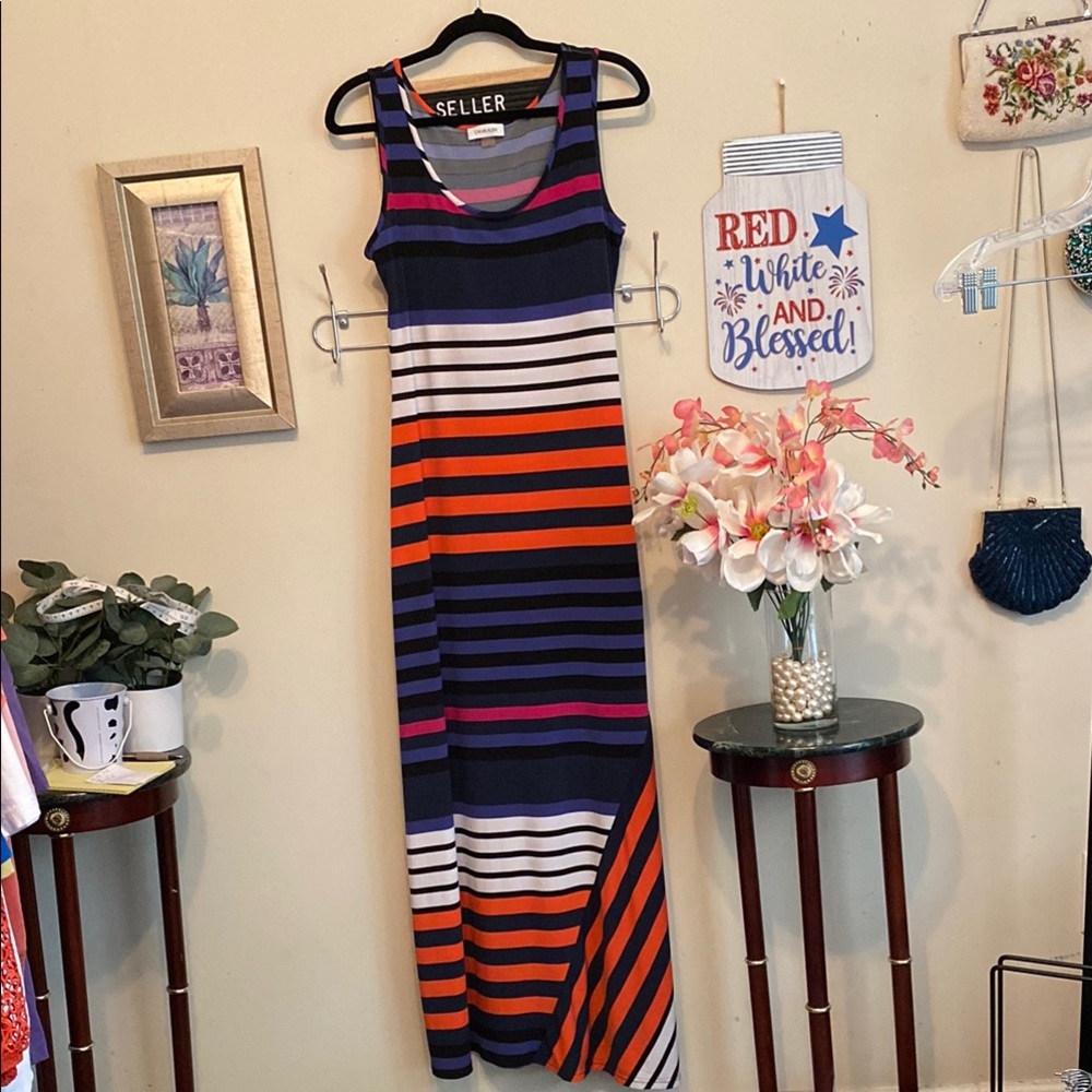 Calvin Klein Striped Multicolor Maxi Dress Sz 10